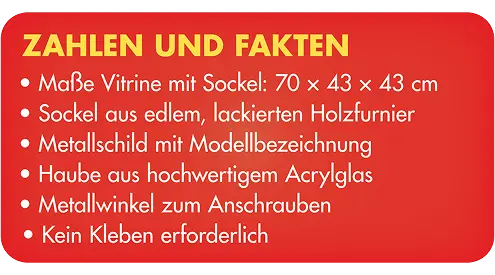 Premium-Vitrine für den Bulli-Bausatz mit Sockel und Metallschild