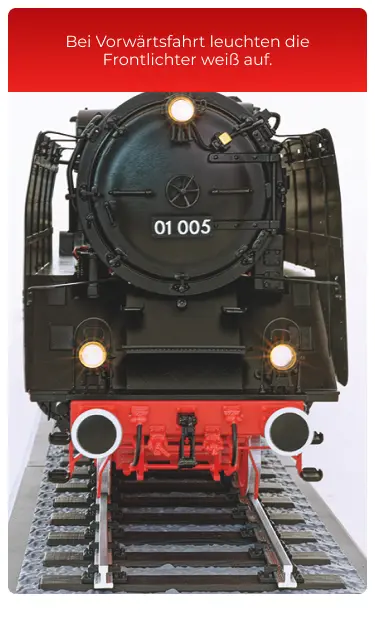 Bei Vorwärtsfahrt leuchten die Frontlichter weiß auf