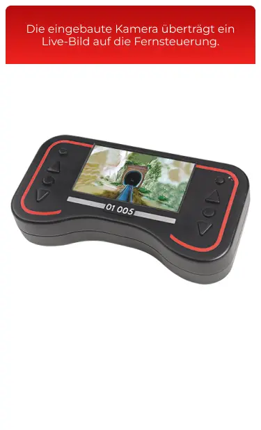 Die eingebaute Kamera überträgt ein Live-Bild auf die Fernsteuerung