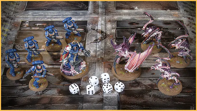 Schlachtfeld mit 3 Von-Ryan-Springteufeln und 5 Infernus-Marines